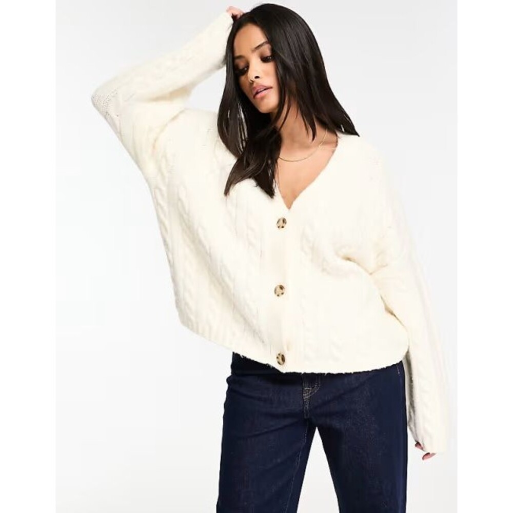 Abercrombie & Fitch Women's Cable Short Cardigan Sweater - Cream- Size S